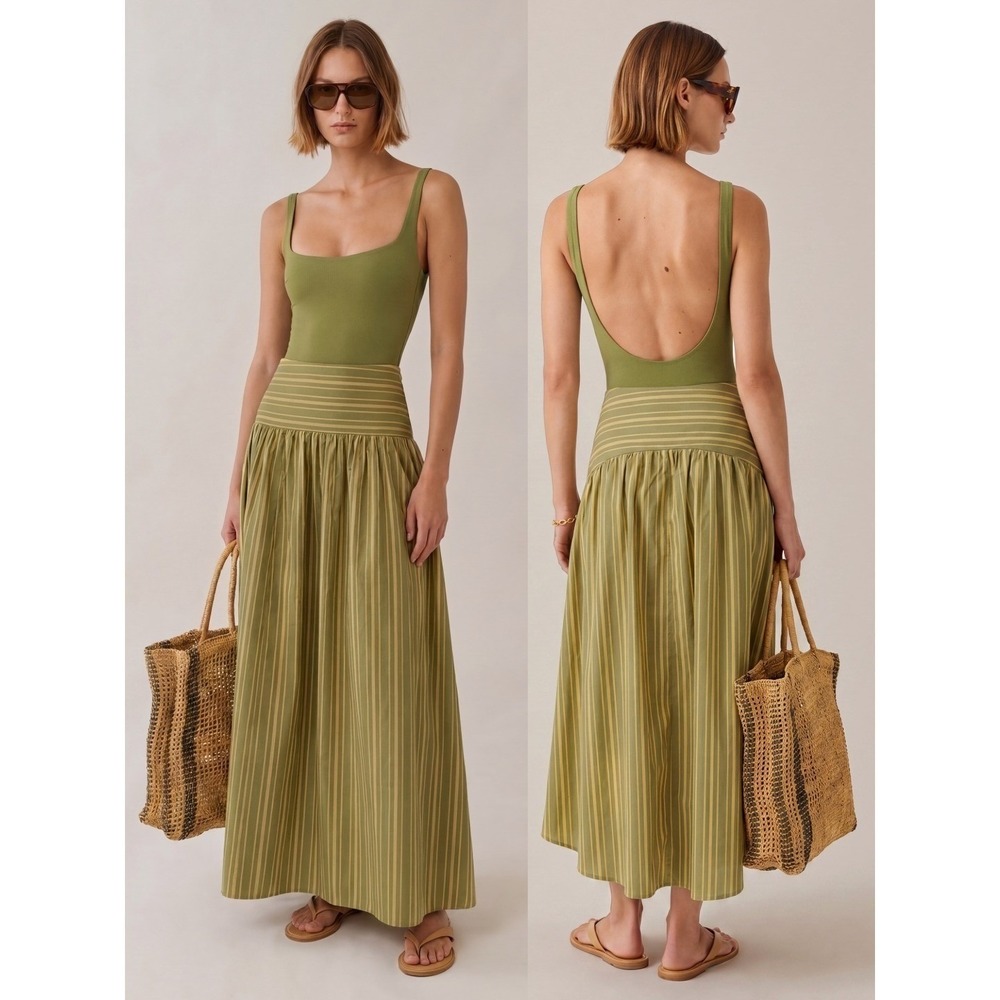 NWT CAARA Vashti Cotton Maxi Skirt in Citrus Stripe - Size 6